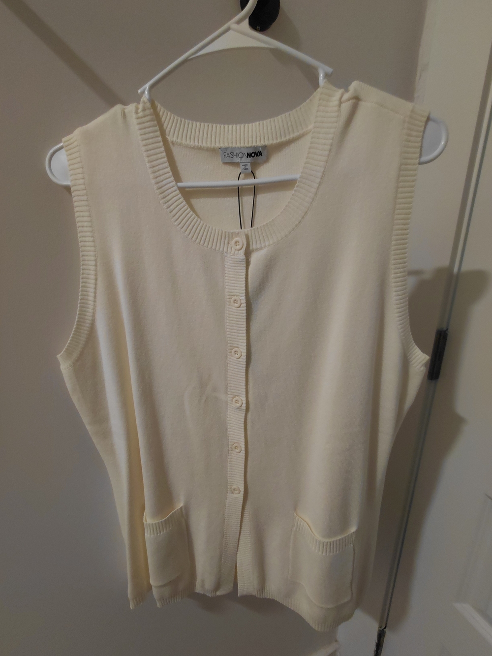 Fashion Nova Cream Button-Up Knit Vest